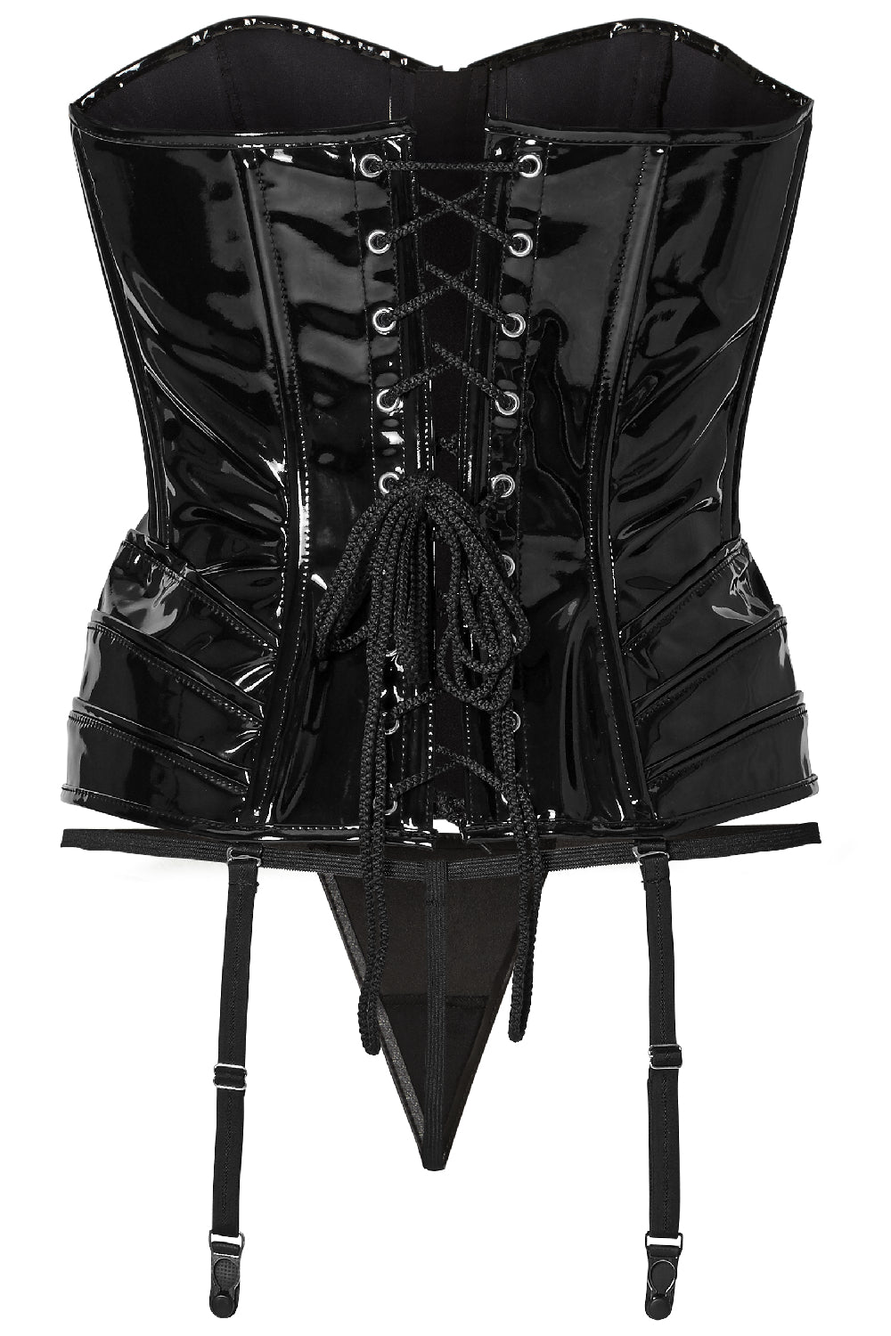 Lak corset met jarretels en string