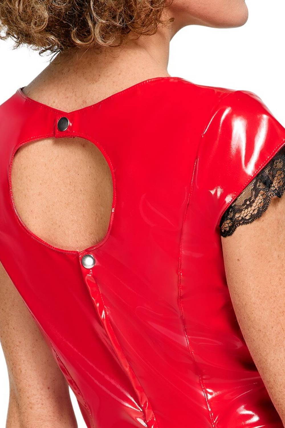 Rotes Lackleder-Minikleid mit Spitze