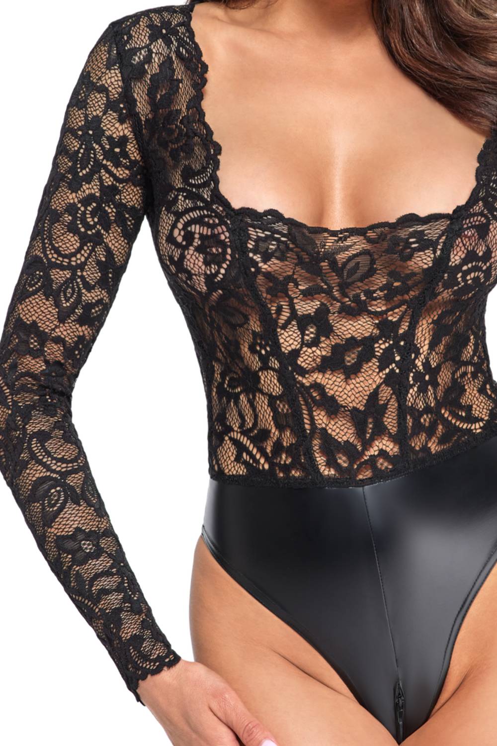 Libido Wetlook-Bodysuit mit Spitze