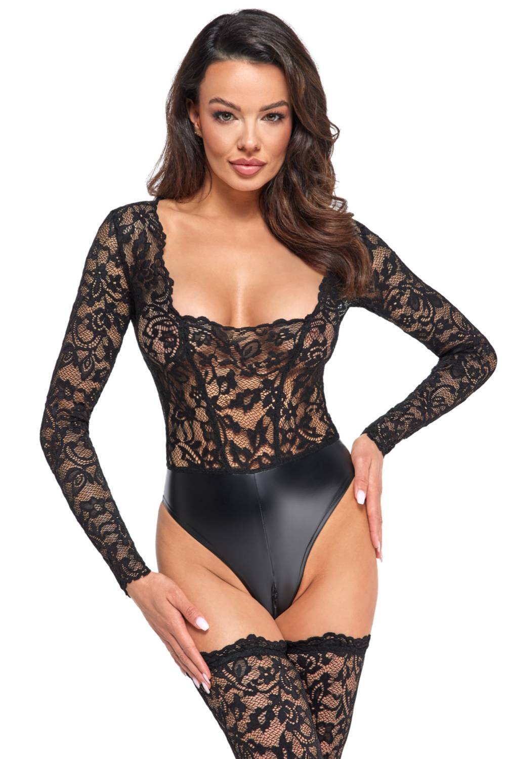 Libido Wetlook-Bodysuit mit Spitze
