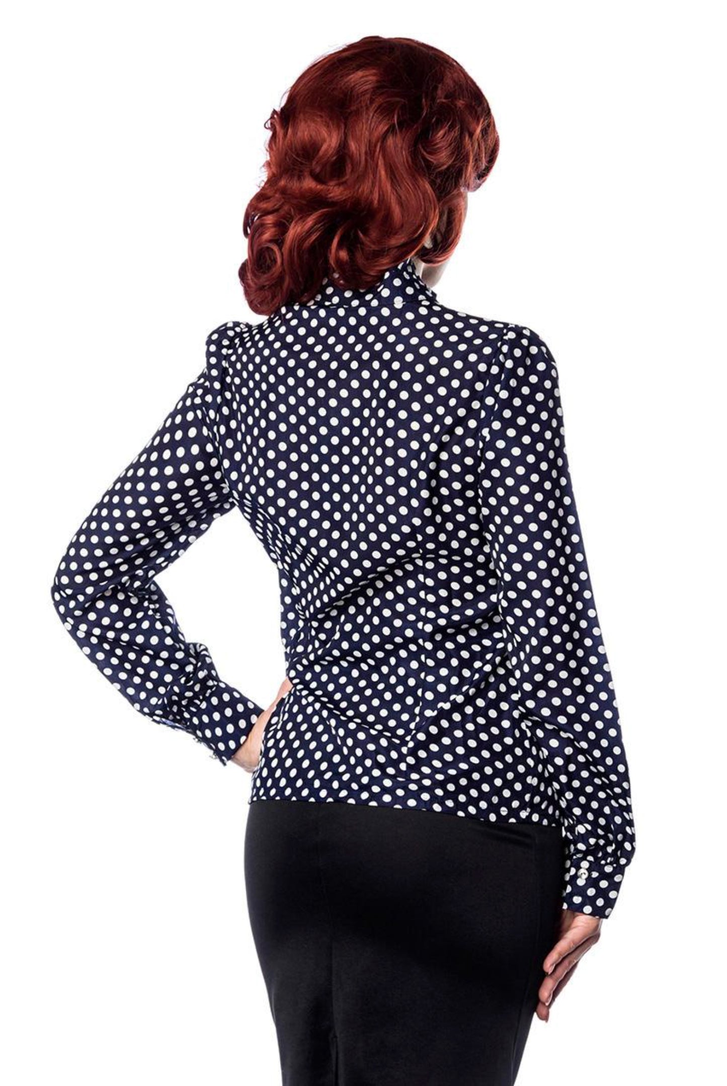 Vintage blouse with ruffles navy-white