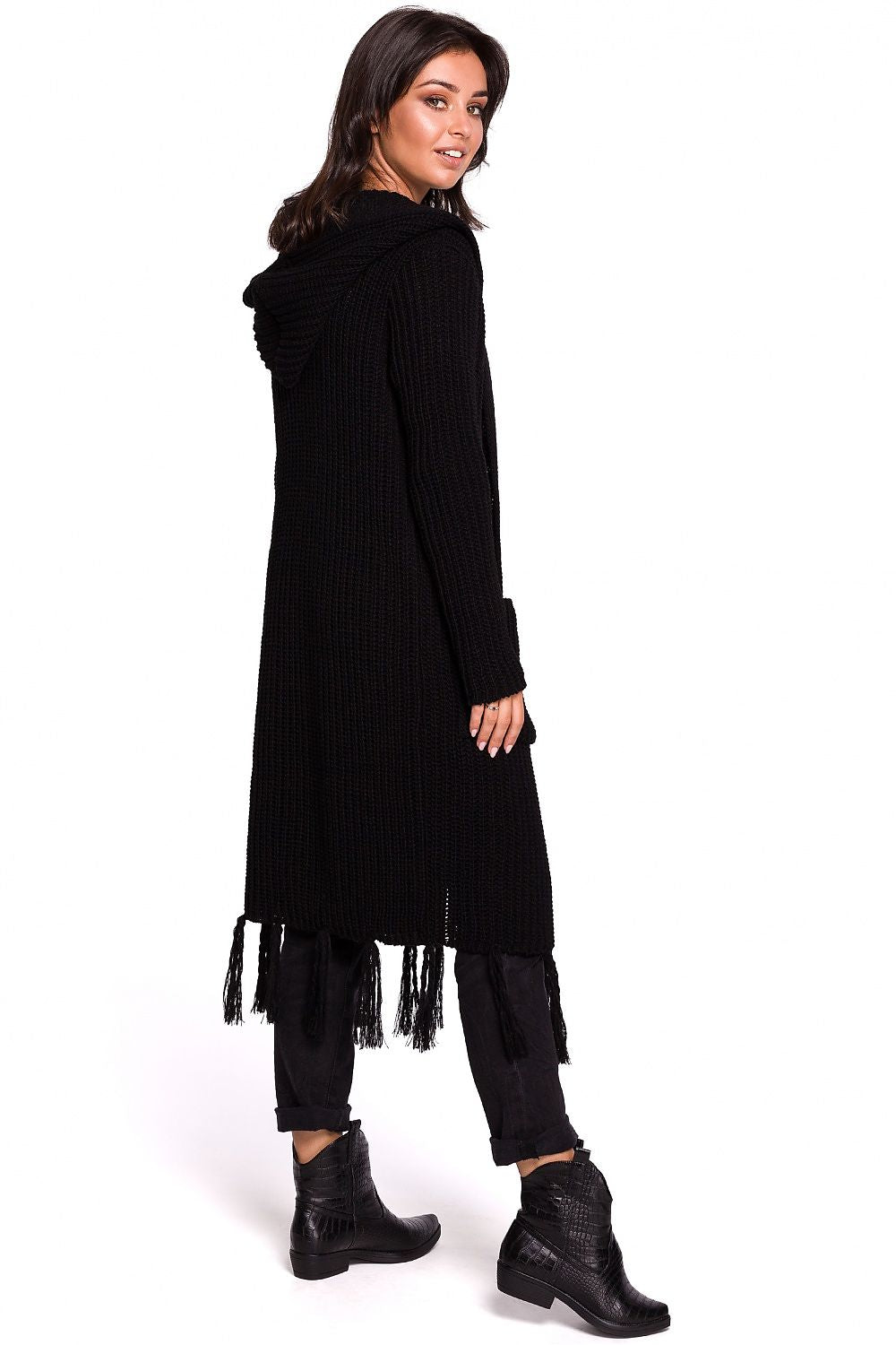 Bohemian long knitted cardigan black
