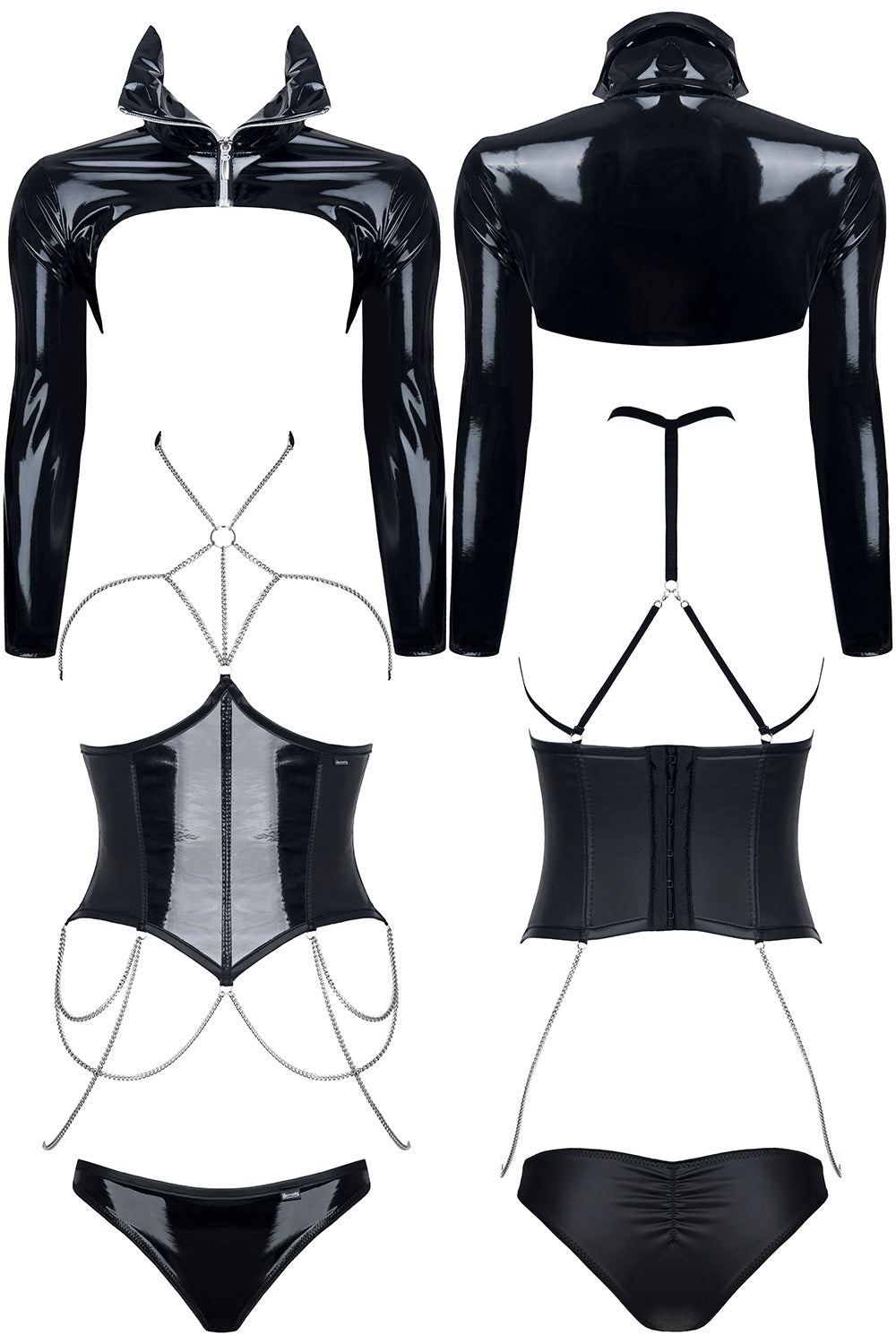Kinky Set aus Korsett und Jacke aus Öko-Leder mit offenen Körbchen