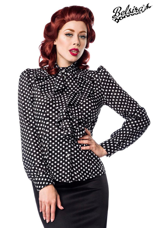 Vintage blouse with ruffles black and white
