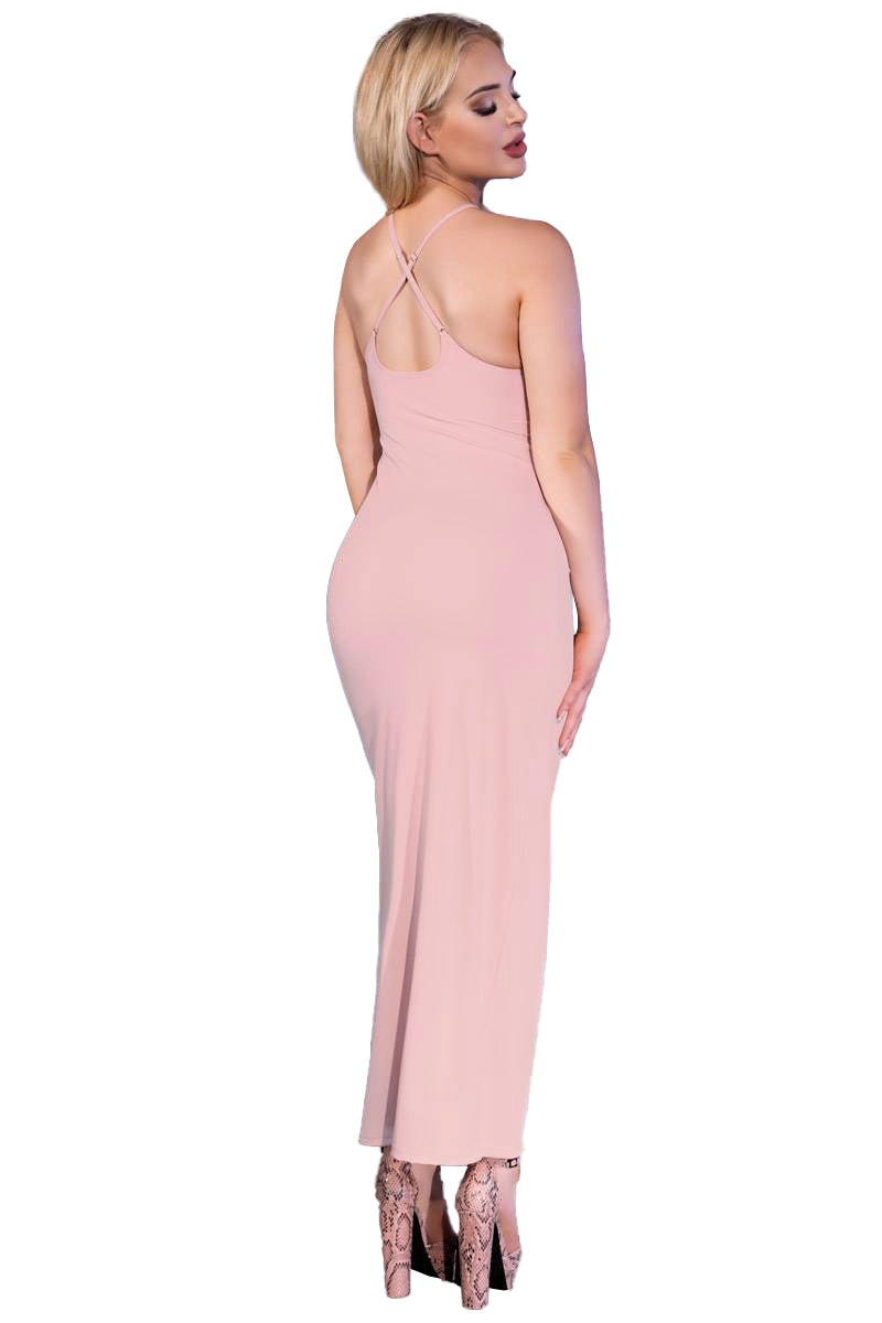Maxi-enganliegendes Kleid in Hellrosa
