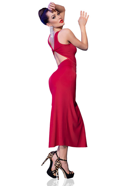 Tailliertes langes Kleid mit Seitenschlitz karmesinrot