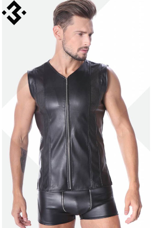 Öko-Leder-Shirt mit Mesh auf Vorder- und Rückseite