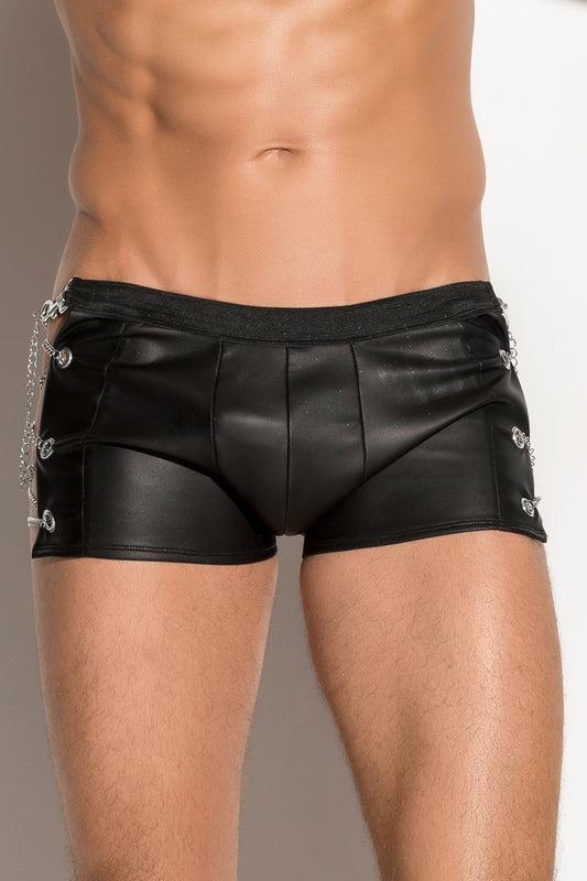 Men's imitation leather boxer shorts with chain