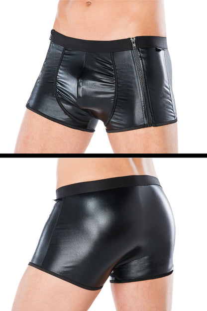Herren-Boxershorts im Wetlook mit Reißverschluss
