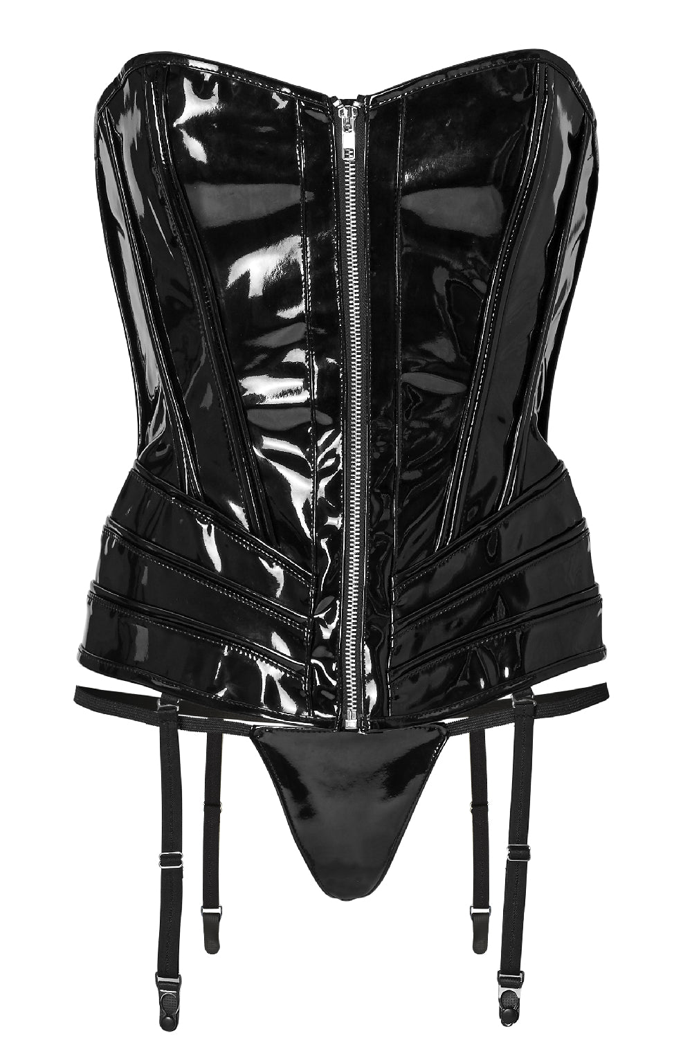 Lak corset met jarretels en string