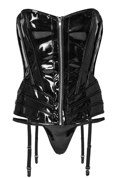 Lak corset met jarretels en string