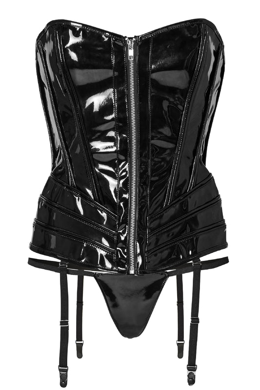Lak corset met jarretels en string