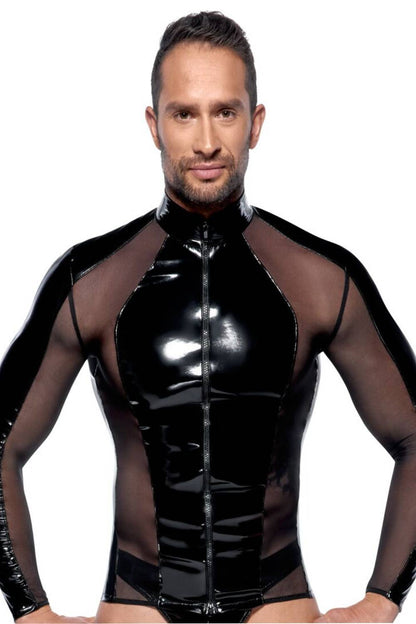Heren Lak Shirt met Mesh Inzetstukken