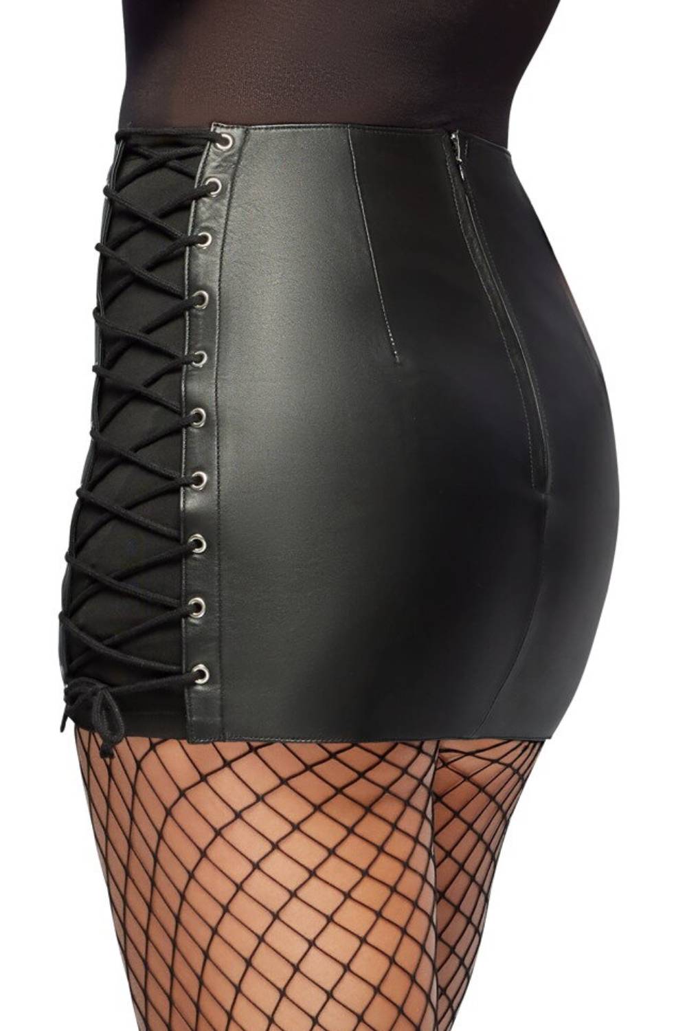 Zwarte Leren Minirok met Vetersluiting