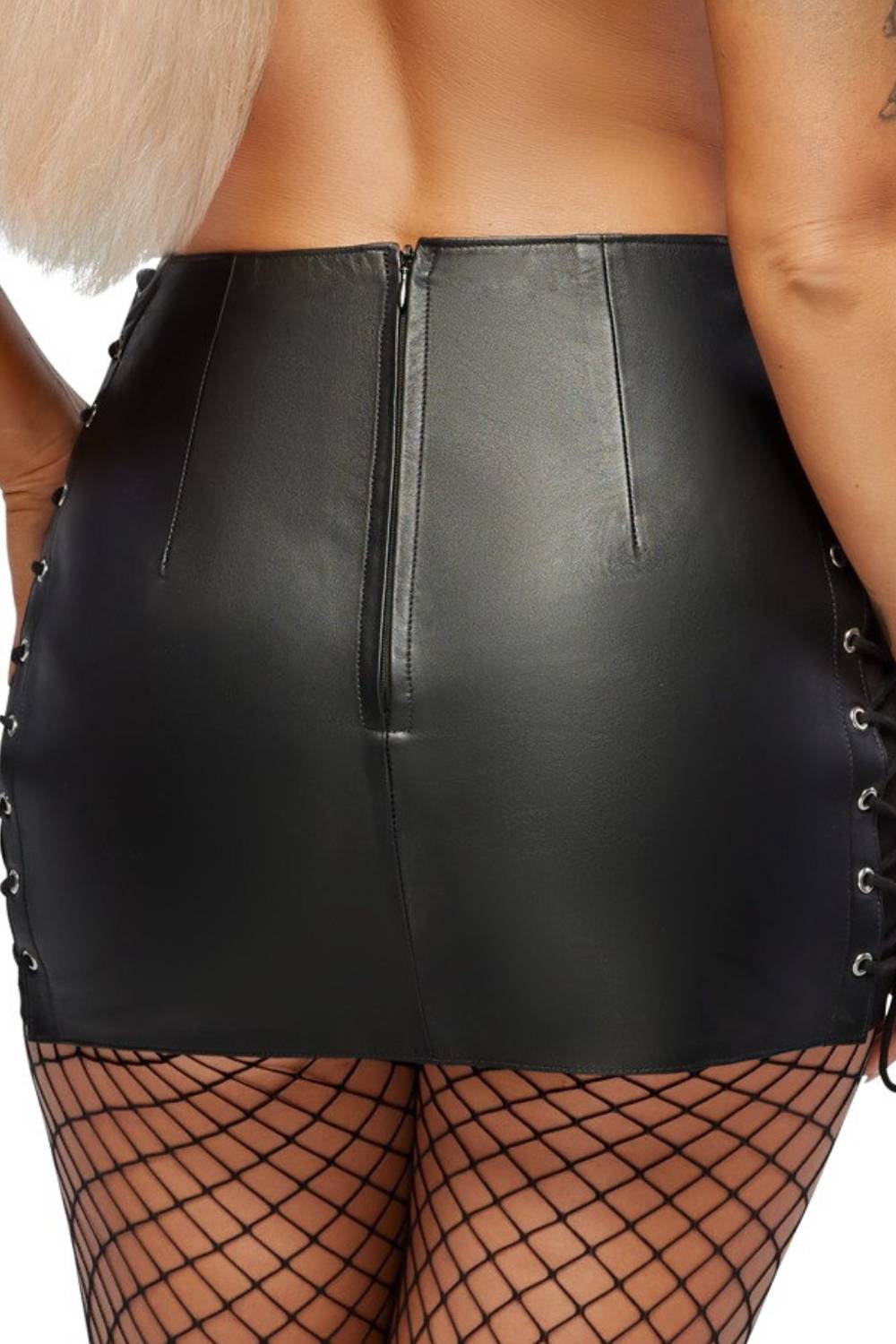Zwarte Leren Minirok met Vetersluiting