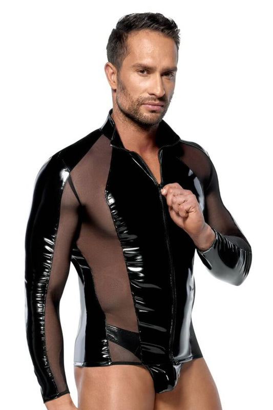 Heren Lak Shirt met Mesh Inzetstukken