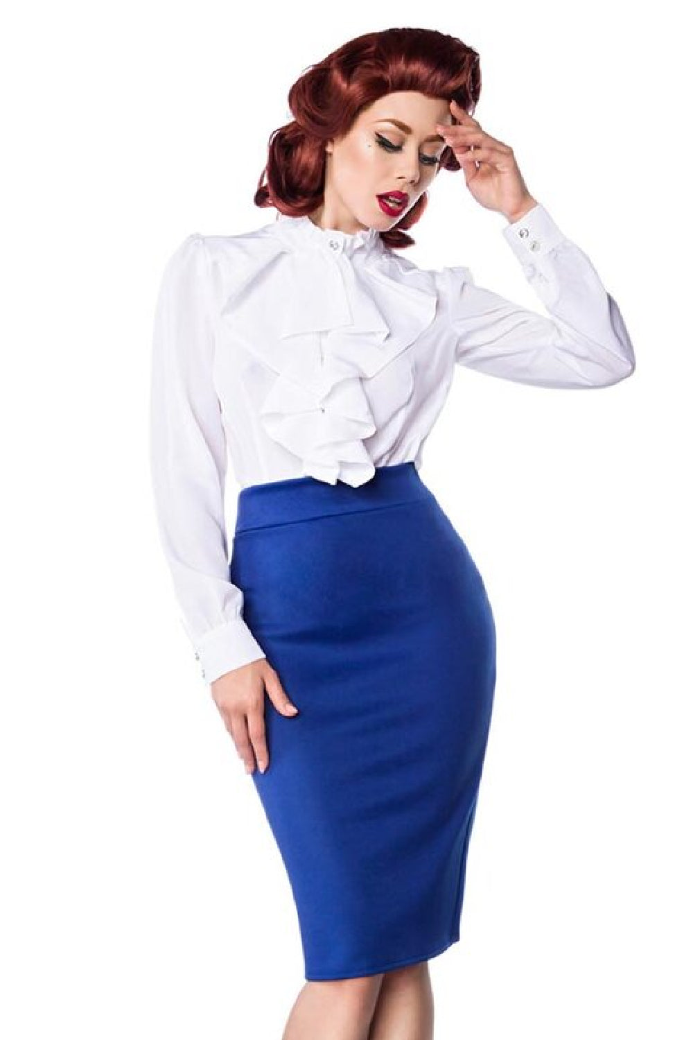 Vintage hoge taille kokerrok blauw