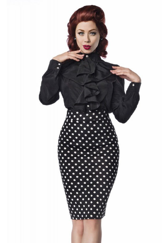 Vintage high-waisted pencil skirt in black polka dots