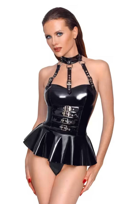 Rock-Lack-Bodysuit mit Rock