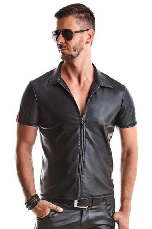 Herren Wetlook Unterhemd mit Reißverschluss