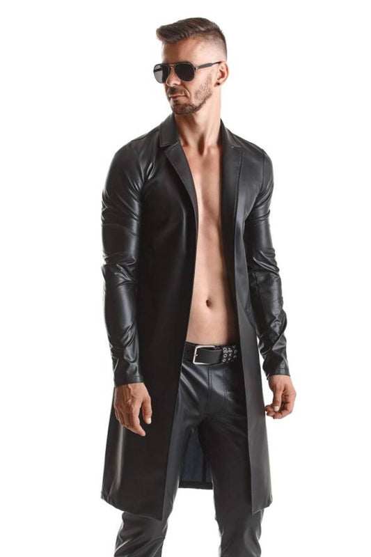 Langer Wetlook-Mantel für Herren