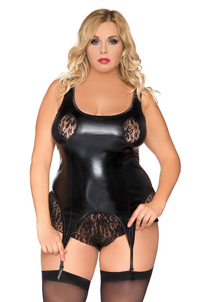 Sexy wet look suspender chemise
