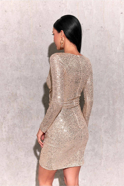 Elegant sequin mini dress beige