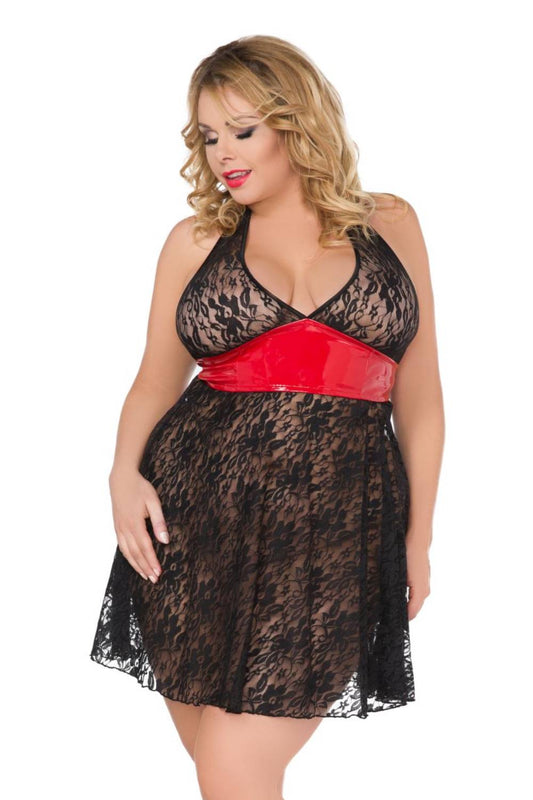 Plus size halter baby doll made of lace