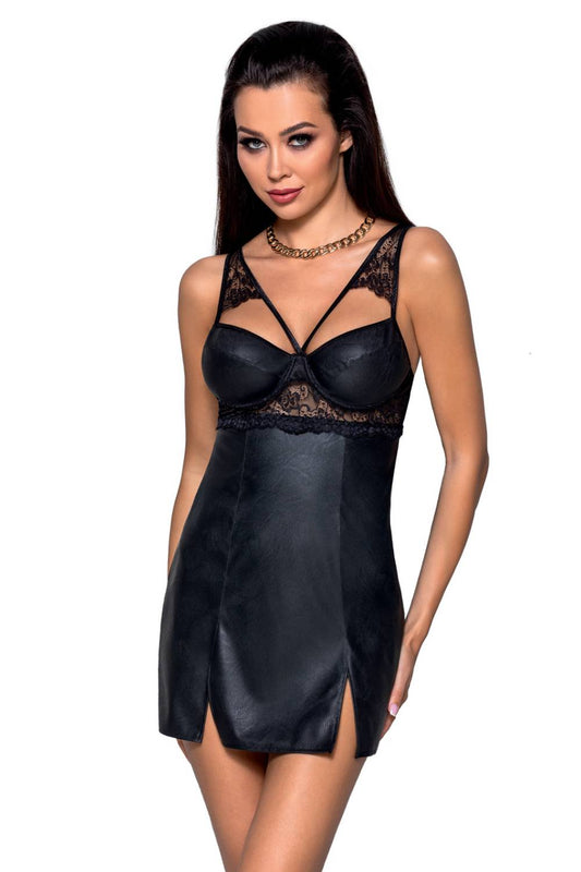 Bezauberndes Minikleid in Lederoptik und Spitze