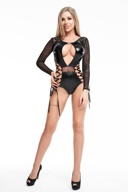 Wetlook-Bodysuit mit Cut-Out-Ausschnitt