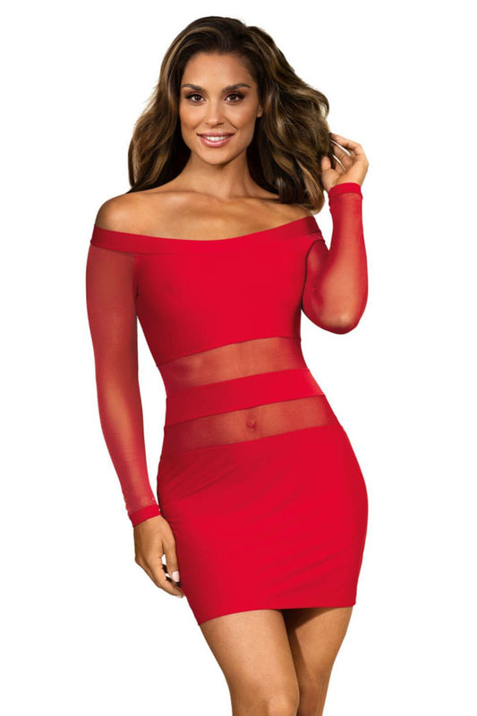 Wetlook und Tüll Minikleid rot