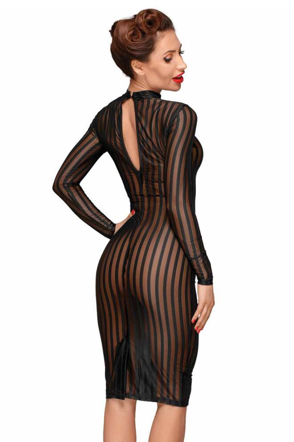 Decadence – Transparentes, gestreiftes Netzkleid