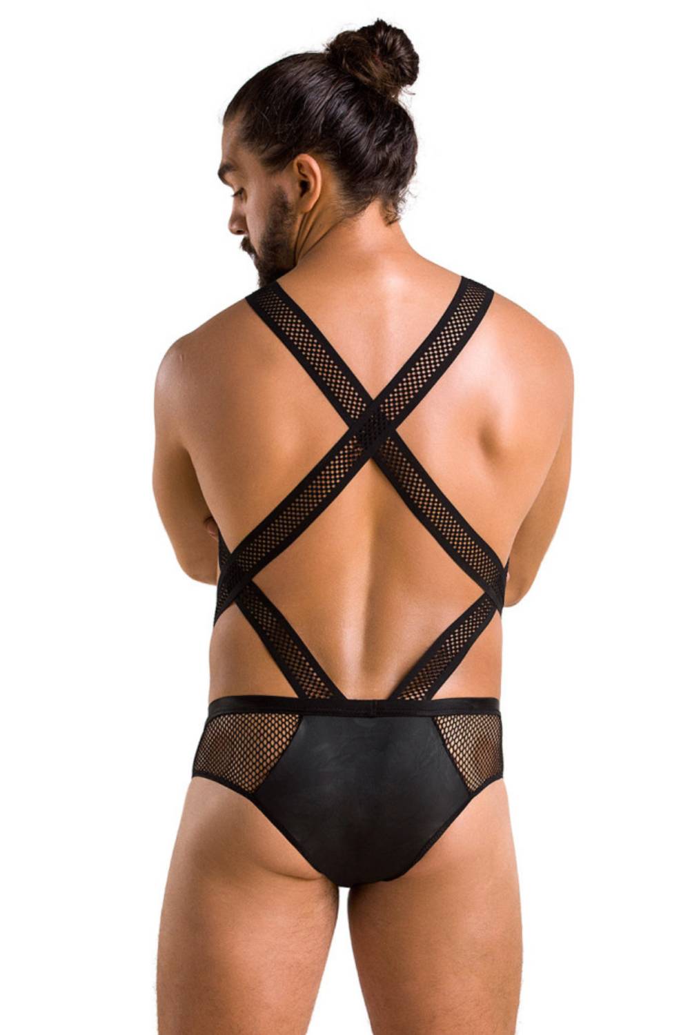 Herren-Bodysuit aus Netzstoff und Lederoptik