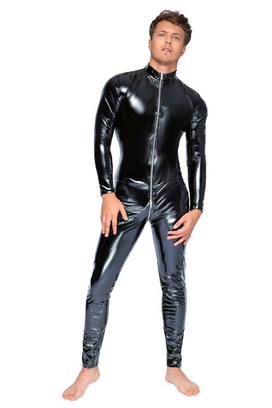 Herren-Overall aus Lackleder mit Reißverschluss