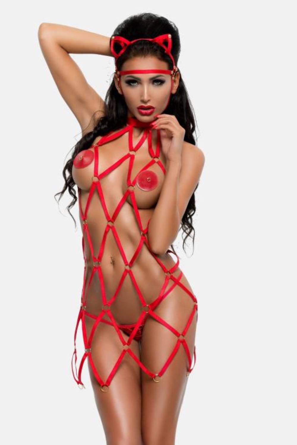 Kinky Harnesskleid mit roten Trägern