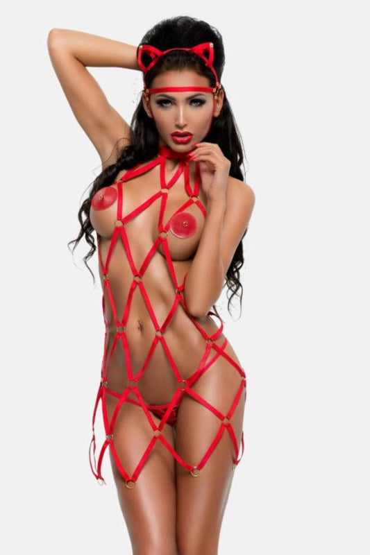 Kinky Harnesskleid mit roten Trägern