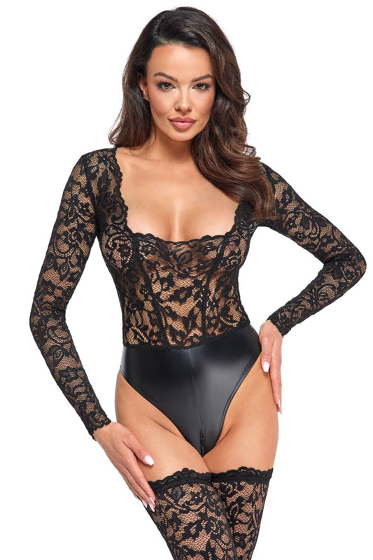 Libido Wetlook-Bodysuit mit Spitze