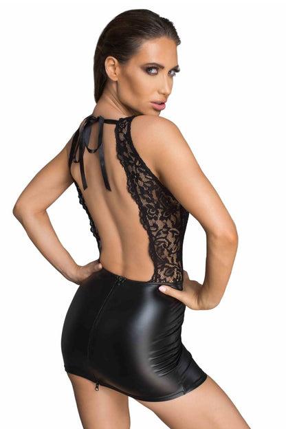 Rebellious power wetlook dress with a deep neckline