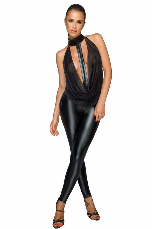 Miss Behaved Wetlook-Catsuit mit Netz