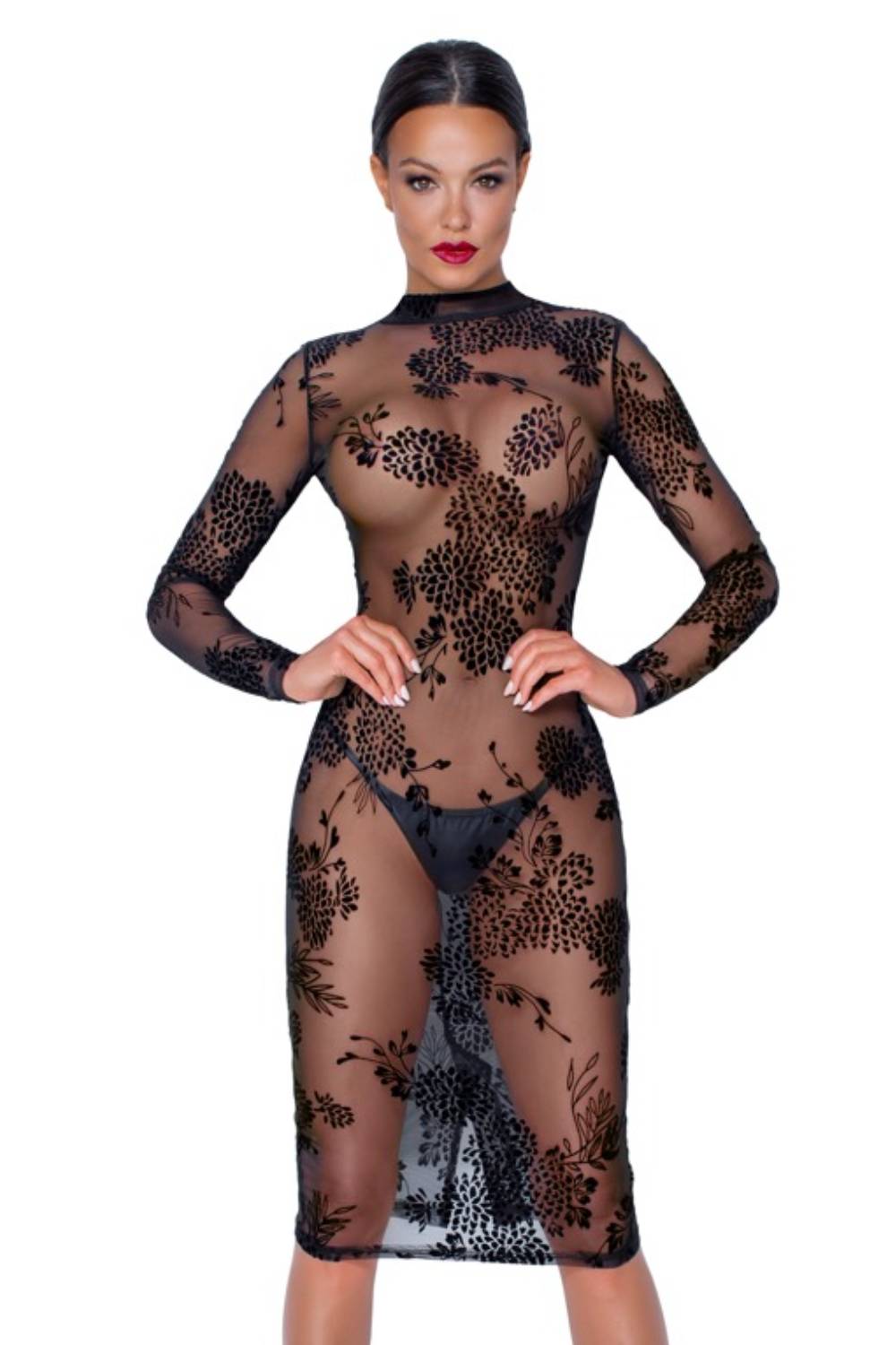 Lange mouwen flockprint jurk