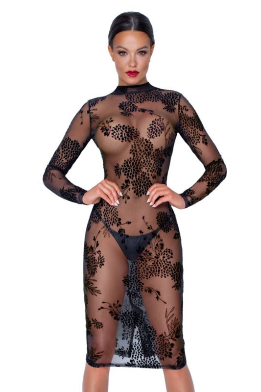 Langärmliges Kleid mit Flockdruck