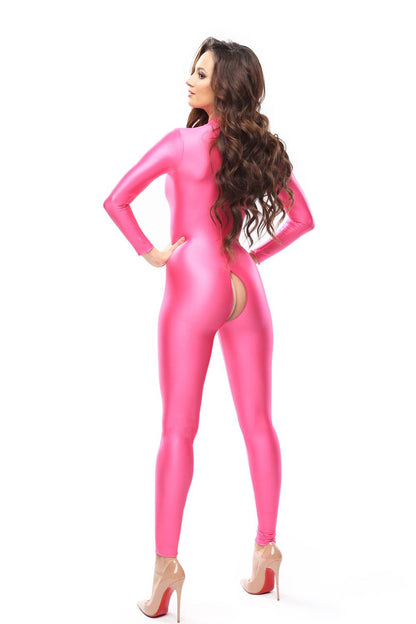 Pink sexy wetlook jumpsuit