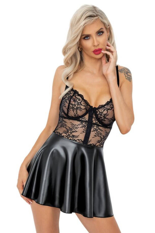 Boudoir-Minikleid mit Spitzenoberteil