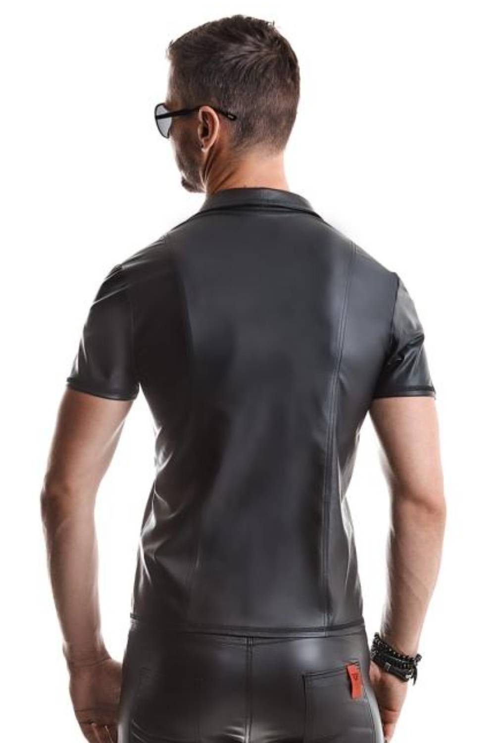 Herren Wetlook Unterhemd mit Reißverschluss
