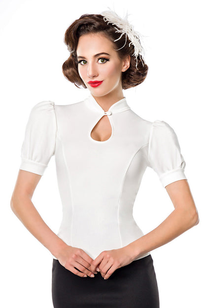 Retro Keyhole-Top mit Puffärmeln in Weiß
