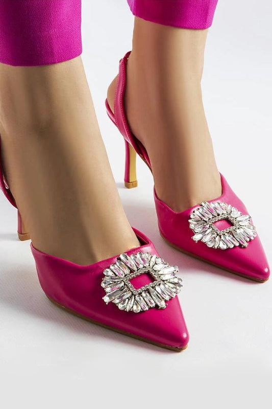 Roze hakken met zirkonia en 9 cm hak van Sassymania – elegante eco-leren hakken voor dames