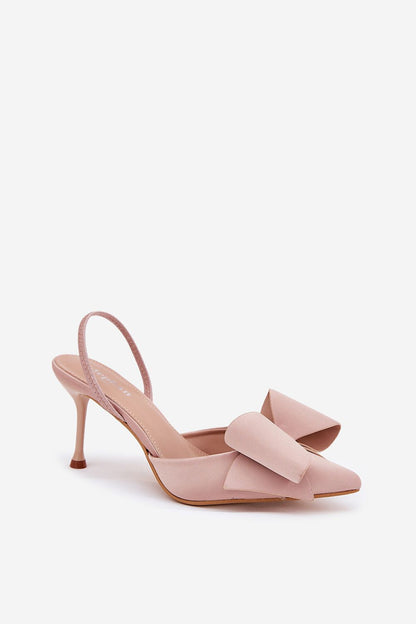 Roze open hiel pumps met strik en 8 cm hak van Sassymania – elegante satijnen naaldhakken voor dames