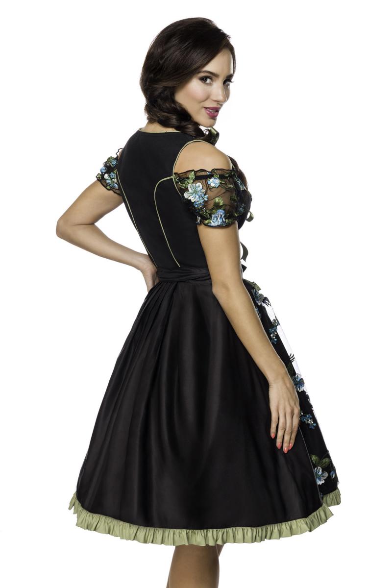 Sexy dirndl met bloemen borduurwerk zwart-groen