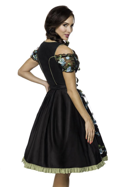 Sexy dirndl met bloemen borduurwerk zwart-groen