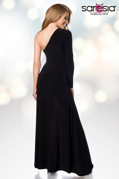 Sexy black dress with asymmetrical shoulders